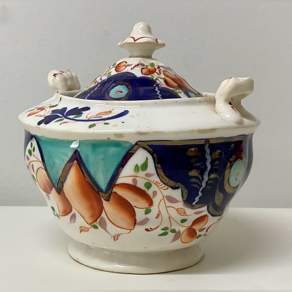 19th Century Antique Gaudy Welsh Unrecorded Pattern Finial Lidded Sugar Bowl - Picture 6 of 15